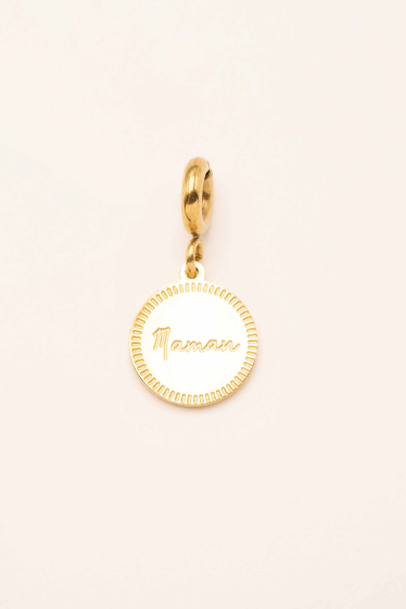 Wholesaler Bohm - Charm Mam - round pendant with "mom" engraved in stainless steel