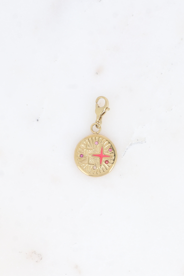 Wholesaler Bohm - Charm - round pendant with enameled engraved star and zirconium oxides