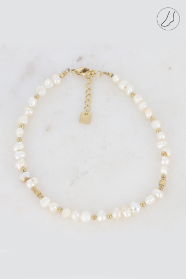 Wholesaler Bohm - Odysée anklet - stainless steel beads and freshwater pearl