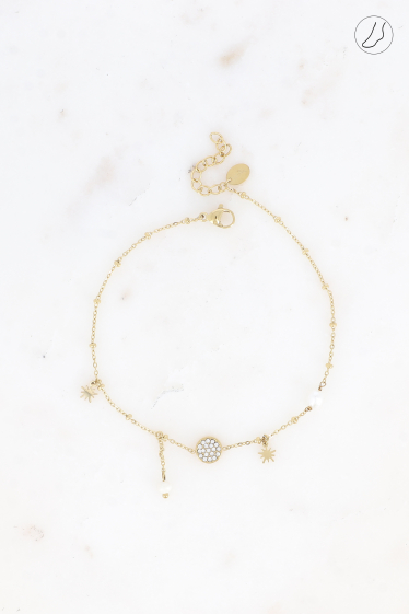 Wholesaler Bohm - Anklet - round tassel with crystals, star and freshwater pearls