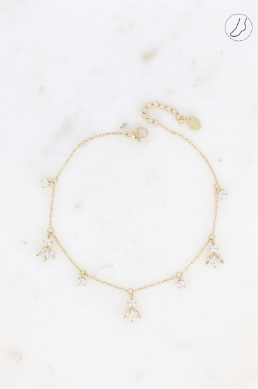 Wholesaler Bohm - Anklet - small charms in foliage pattern in zirconium oxides