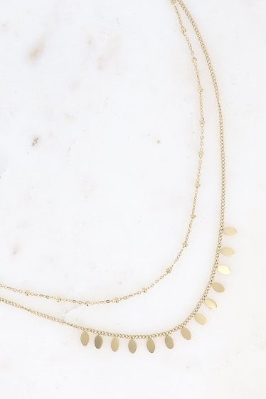 Großhändler Bohm - Halskette – 2 Reihen, Kette mit Kugeln und flachen ovalen Quasten