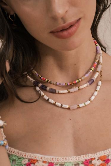 Wholesaler Bohm - Aaliyah elastic bracelet - shell beads and natural stones