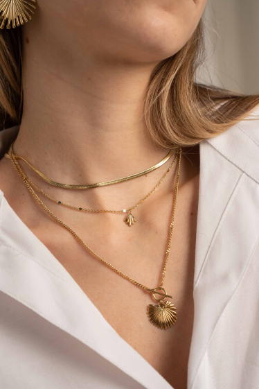 Wholesaler Bohm - Alma multi-row necklace - ring and bar pendant, palm leaf