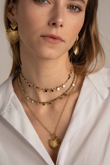 Wholesaler Bohm - Alma multi-row necklace - ring and bar pendant, palm leaf