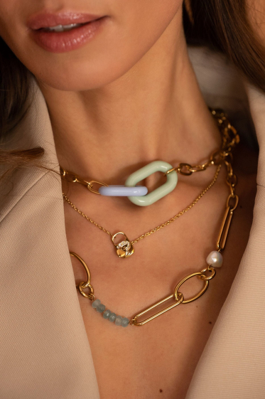 Großhändler Bohm - Alpha-Halskette – Ringe, Natursteine ​​und Süßwasserperlen