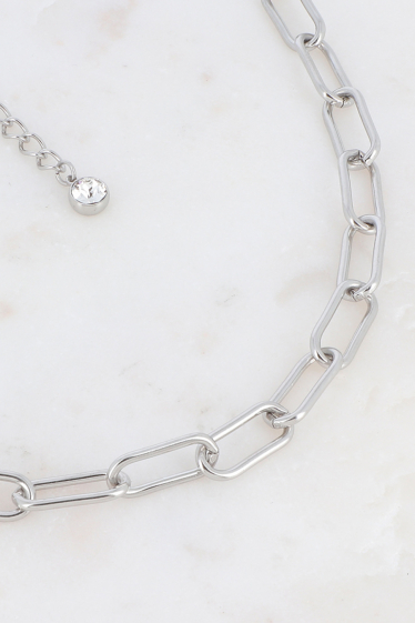 Großhändler Bohm - Amasis-Halskette – längliches ovales Glied aus Edelstahl und Kristall