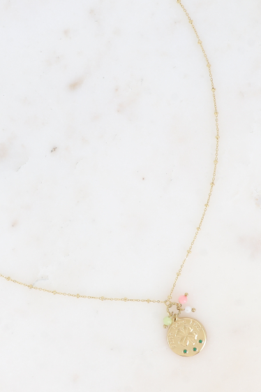 Grossiste Bohm - Collier - anneau torsadé, perles, trèfle "Faith Love Luck"