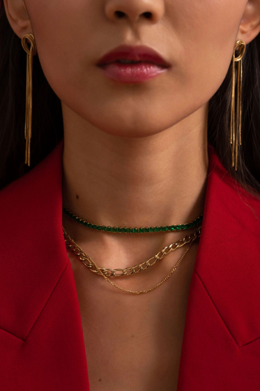 Großhändler Bohm - Geflochtene Halskette – 2 Reihen, Figaro-Geflecht und Edelstahlkette