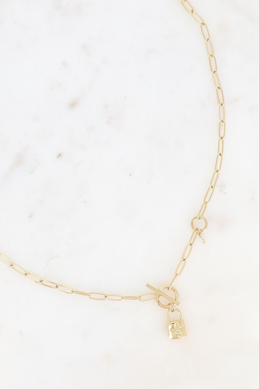 Großhändler Bohm - Cadena-Halskette – Schlüssel, Vorhängeschloss, Stern und Kristalle
