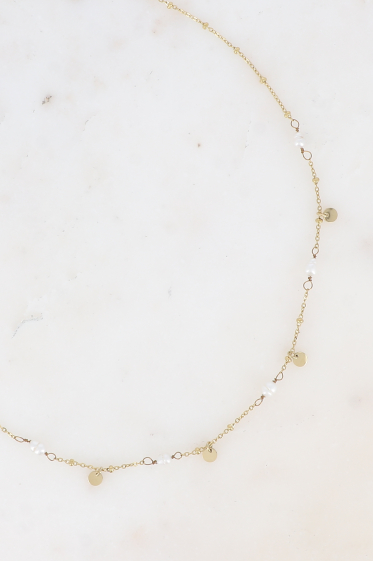 Großhändler Bohm - Clarissa-Halskette – Edelstahl, Süßwasserperlen und runde Quasten