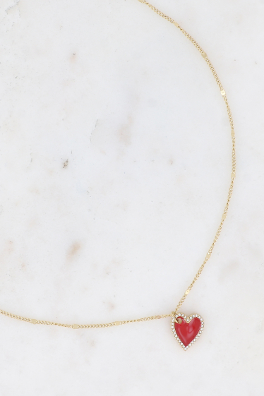 Wholesaler Bohm - Necklace - enameled heart embellished with zirconium oxides