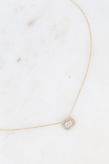 Wholesaler Bohm - Necklace - rectangular crystal embellished with small zirconium oxides