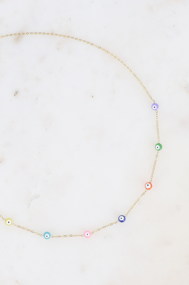 Großhändler Bohm - Halskette – Edelstahl mit emaillierten Perlenaugen