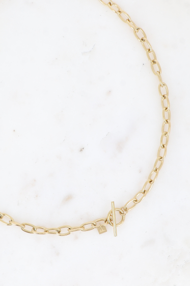 Großhändler Bohm - Halskette aus Stahl – glattes ovales Netz und Knebelverschluss