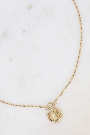 Grossiste Bohm - Collier en acier - pendentif anneau barre et feuille de palmier