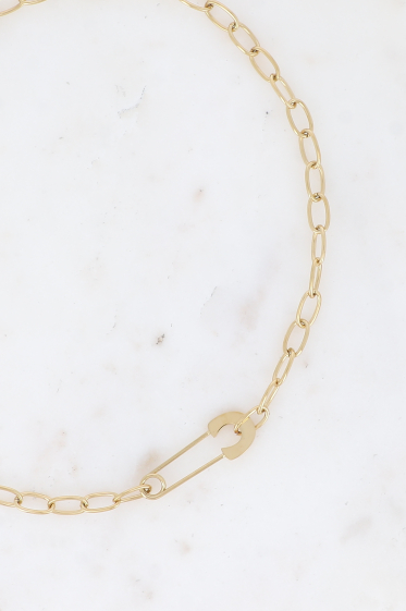 Großhändler Bohm - Halskette aus Stahl – Stiftanhänger und ovale Glieder