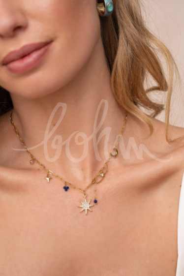 Wholesaler Bohm - Stainless steel necklace - semi precious stones, crystals & North Star