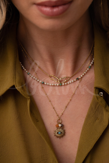 Wholesaler Bohm - Stainless steel Necklace - semi precious stones, eye pendant & crystals