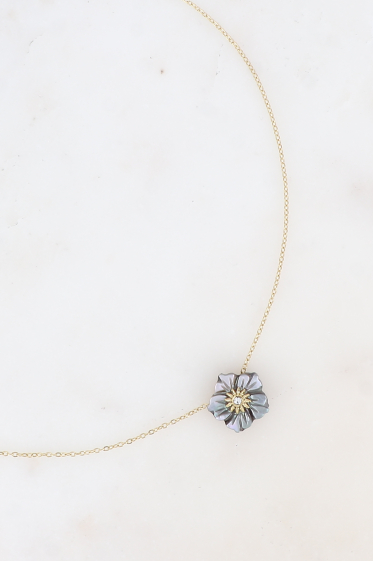Wholesaler Bohm - Necklace - pearly flower and small crystal