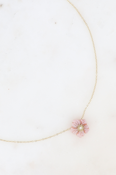 Großhändler Bohm - Halskette – Perlmuttblume und kleiner Kristall