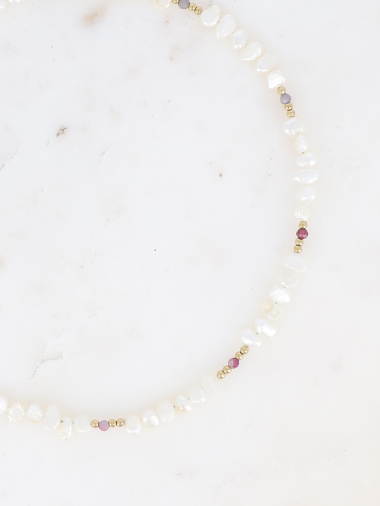 Grossiste Bohm - Collier Galice - ras de cou, perles d'eau douce et pierres naturelles