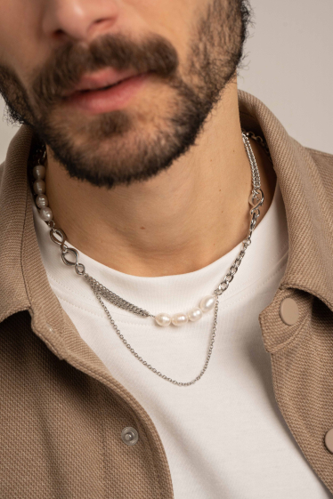 Großhändler Bohm - Gladys-Halskette – Unisex, weiße Harzperlen und Netz