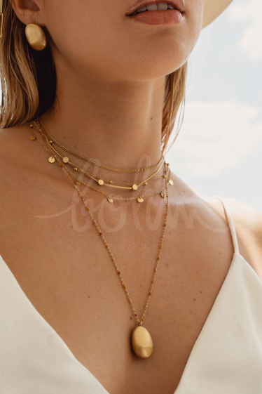 Wholesaler Bohm - Jennie necklace - enameled chain, large oval brushed effect pendant