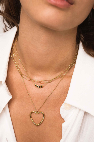 Großhändler Bohm - Leria-Halskette – 2-reihig mit Herzanhänger aus Edelstahl