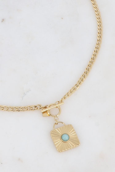 Wholesaler Bohm - Lussa necklace - curb chain, striated square and semi precious stone