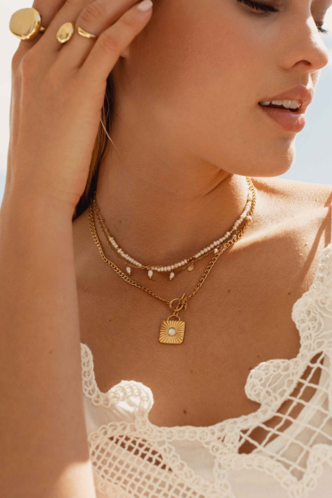 Wholesaler Bohm - Lussa necklace - curb chain, striated square and semi precious stone