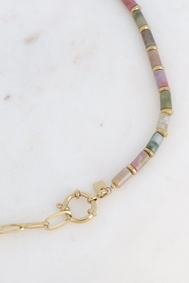 Wholesaler Bohm - Necklace - stainless steel mesh and semi precious stone bead