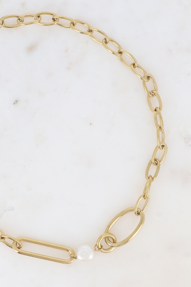 Großhändler Bohm - Halskette – ovales Netz und Süßwasserperle