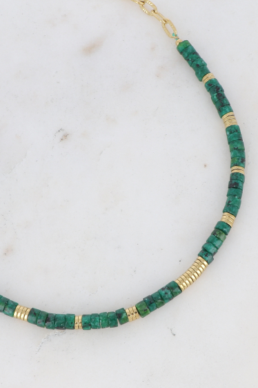 Großhändler Bohm - Halskette – ovales Netz, Unterlegscheiben aus Edelstahl und Natursteine