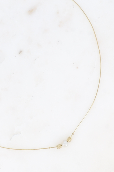 Großhändler Bohm - Halskette – feines Schlangengeflecht, Süßwasserperle und zylindrische Perlen