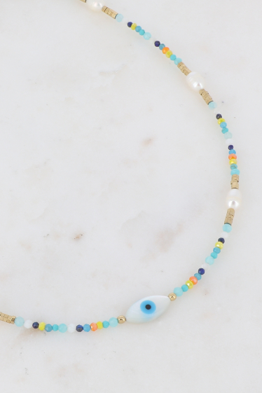 Wholesaler Bohm - Miliano Eye necklace - glass paste, freshwater pearls and eye pendant
