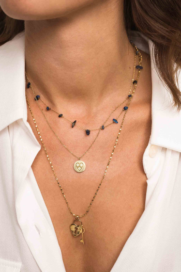 Wholesaler Bohm - Moriss necklace - stainless steel and small natural stones