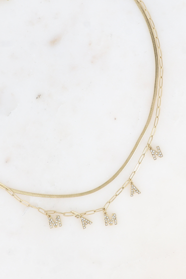 Großhändler Bohm - Mehrreihige Halskette – 2 verspiegelte und ovale Glieder, MAMAN-Buchstaben mit Kristallen