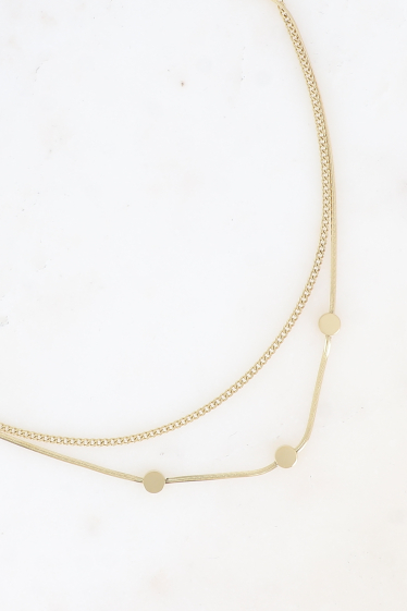 Wholesaler Bohm - Multi-row necklace - 2 rows, mirror mesh, 3 circles & curb chain