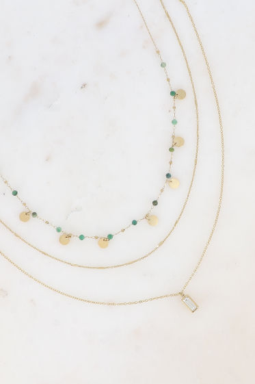 Großhändler Bohm - Mehrreihige Halskette – feine Kette, Natursteine, rechteckiger Kristall