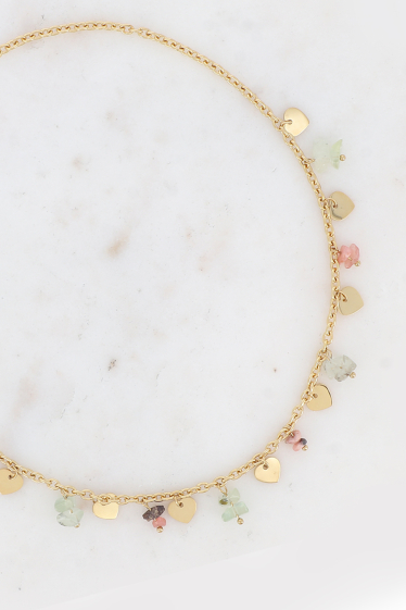 Wholesaler Bohm - Necklace - hearts, drop chains and semi precious stones