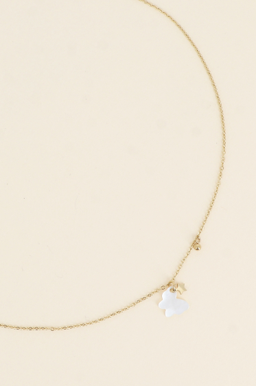 Wholesaler Bohm - Necklace - pearly acetate patch in butterfly and star tassel