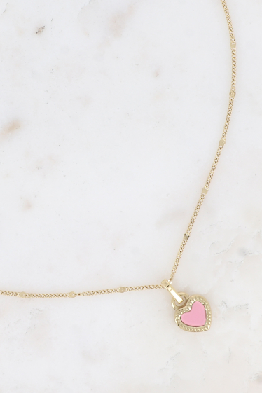 Wholesaler Bohm - Necklace - bicolor reversible enamel heart pendant