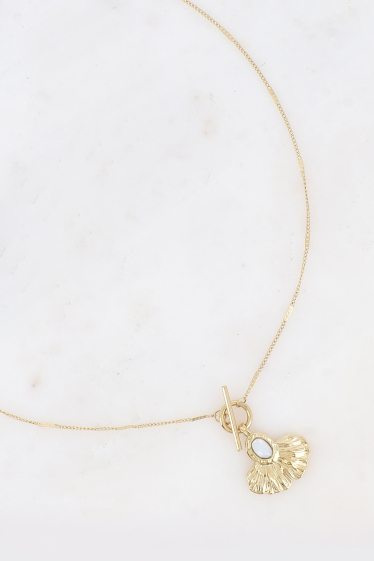 Wholesaler Bohm - Necklace - toggle clasp pendant, ginko leaf & semi precious stone