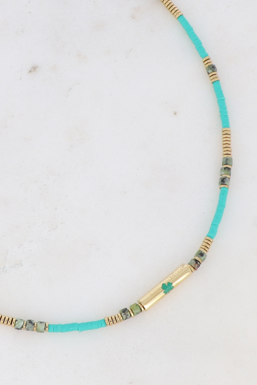 Wholesaler Bohm - Necklace - cylinder bead and shape (heart, clover, eye) in enamel