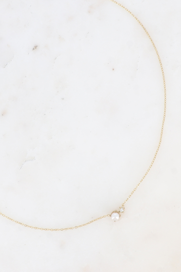 Grossiste Bohm - Collier - petite perle en résine blanche et cristal taillé