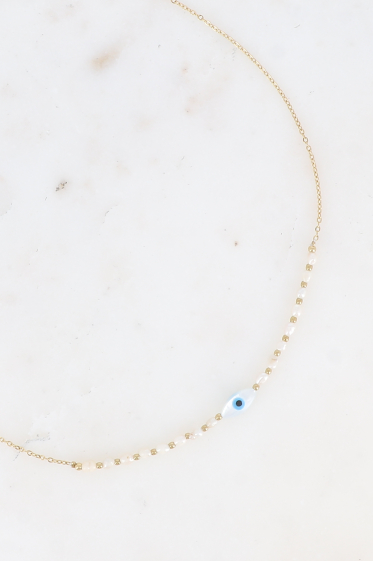 Großhändler Bohm - Halskette – Halsband, Süßwasserperlen, Mandelauge-Anhänger