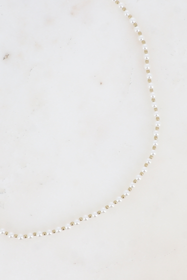 Großhändler Bohm - Halskette – Halsband, kleine 3 mm große weiße Harzperlen