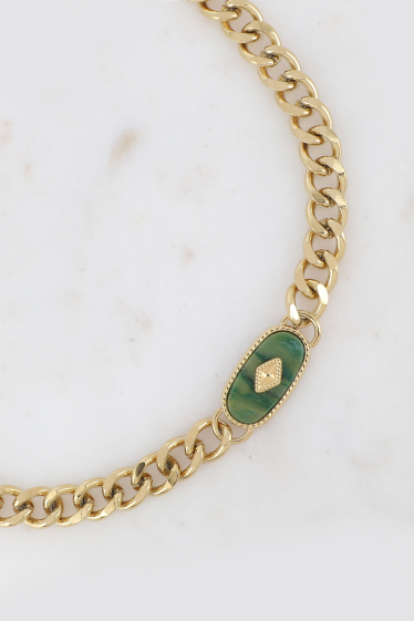 Wholesaler Bohm - Rosalie necklace - oval pendant in natural stone & textured diamond
