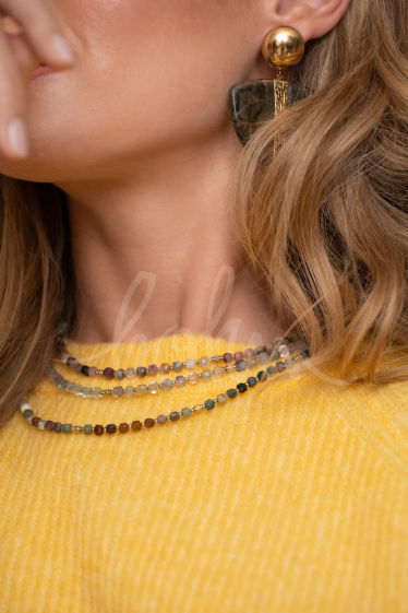 Wholesaler Bohm - Cable necklace - cubic semi precious stones & steel beads